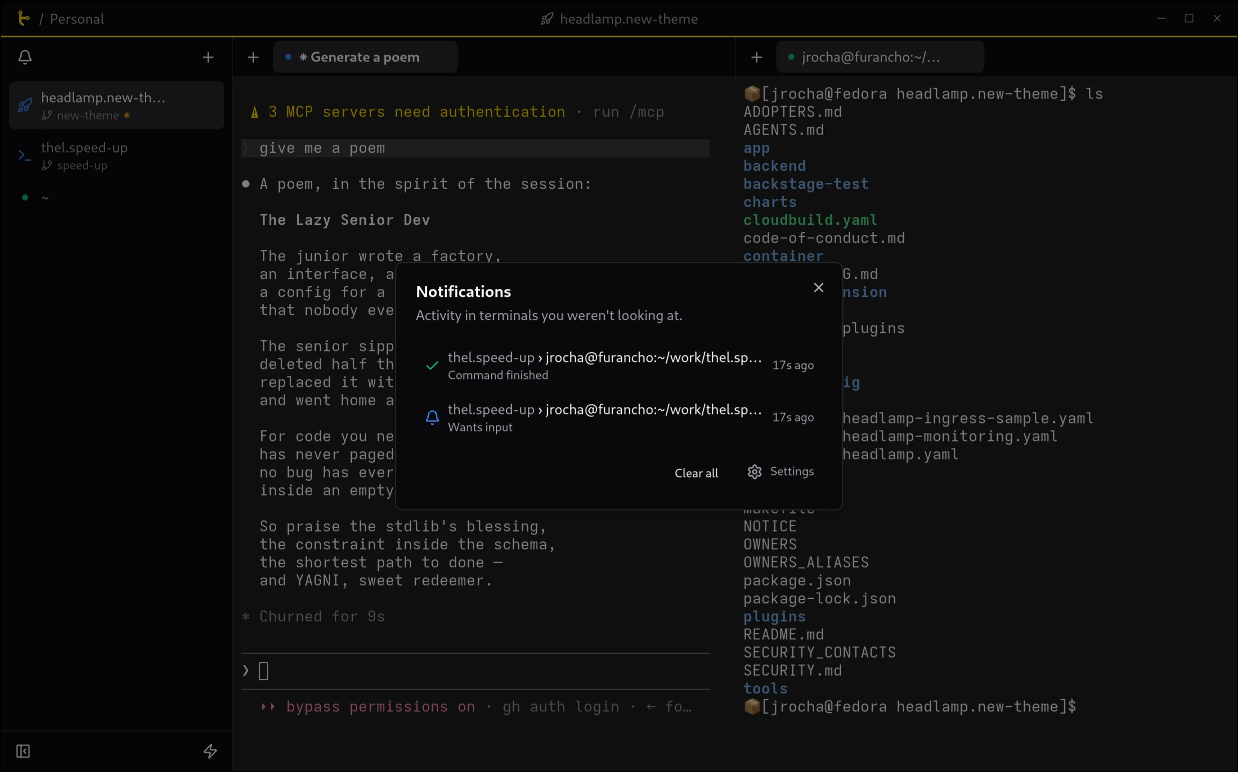 Thel's notifications panel