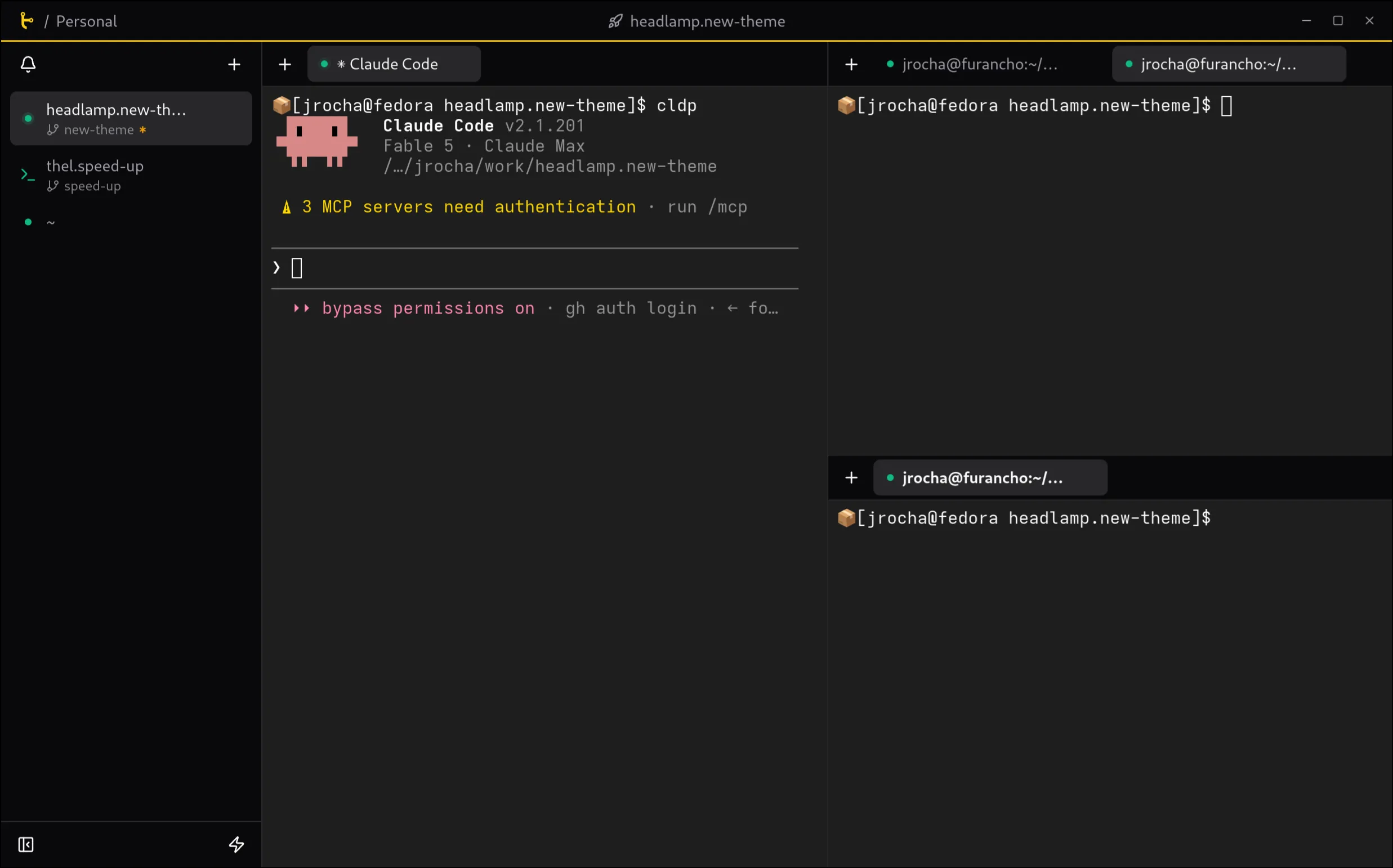 Split panes with a coding agent beside a shell
